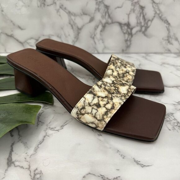 Svegan Womens Block Heel Sandals Size 38 Brown Square Toe Vegan Leather - Picture 1 of 8